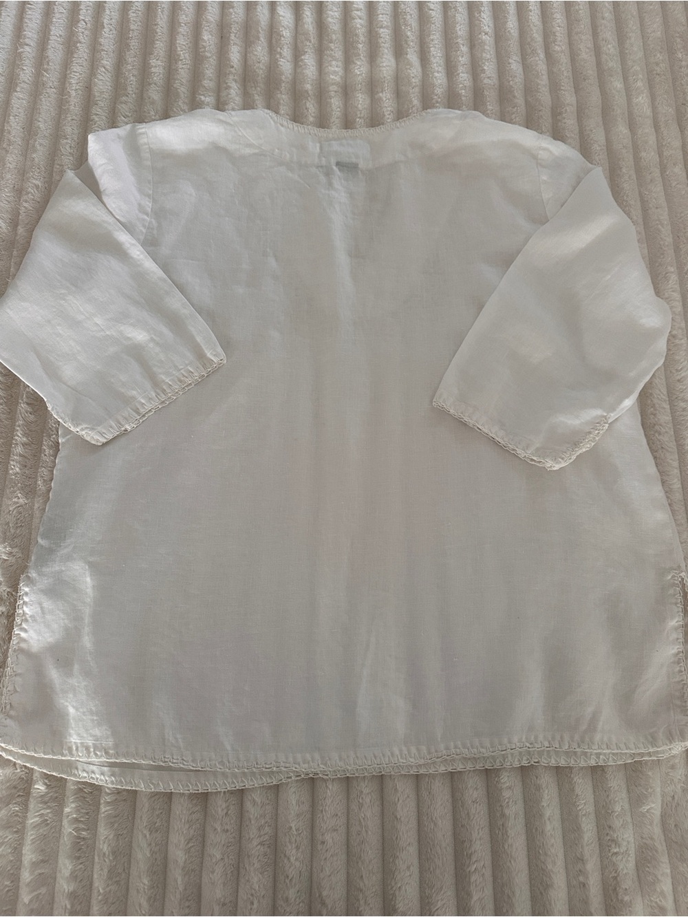 LAUREN Ralph Lauren Plus Size Cream Embroidered V-Notch Linen Tunic w 3/4 Sleeve - Picture 9 of 9
